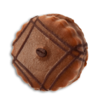 Galleta con relleno y cubierta sabor café, decorada con un grano de café natural